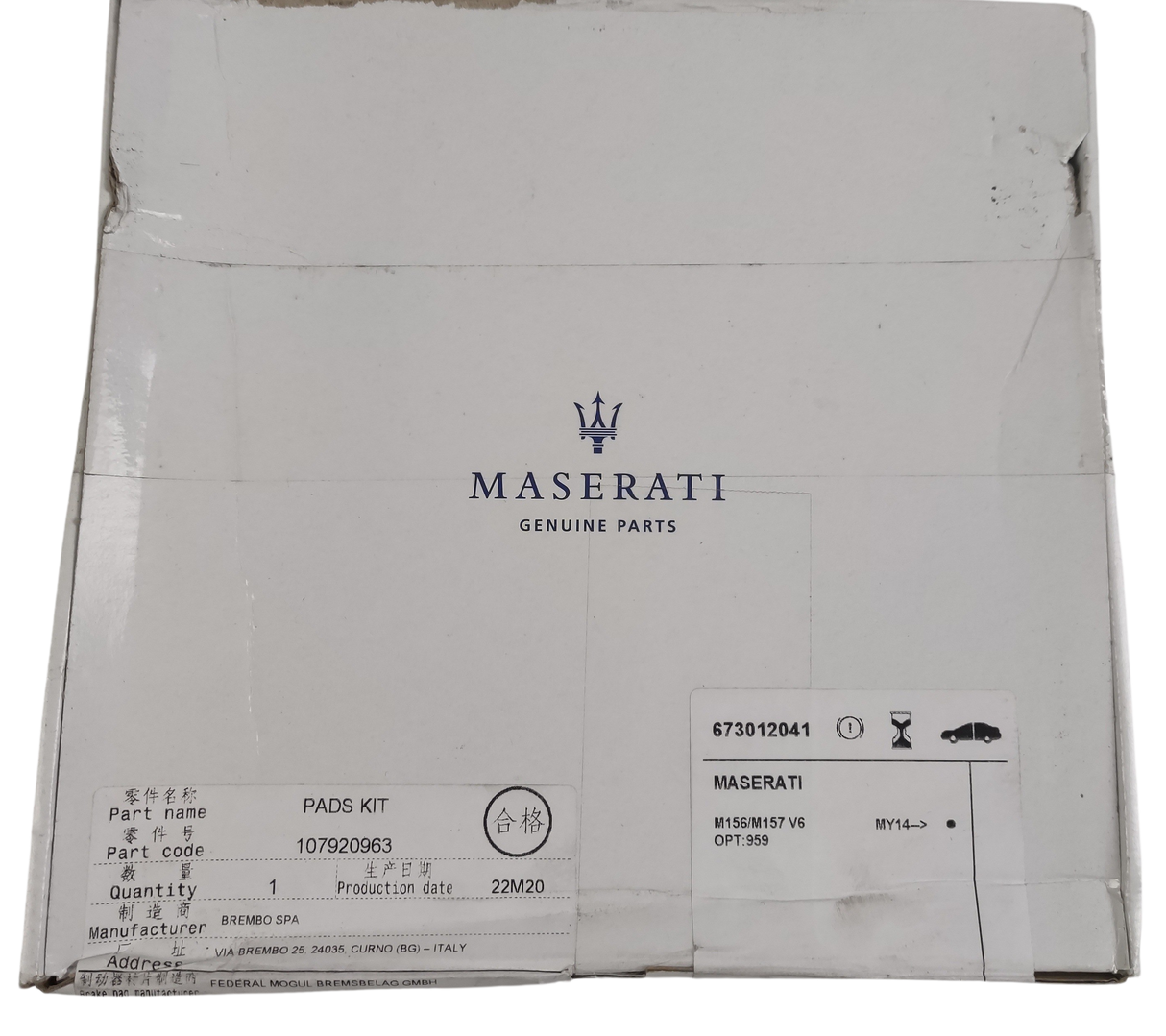 Maserati Originale Pastiglie Freno anteriore 673012041